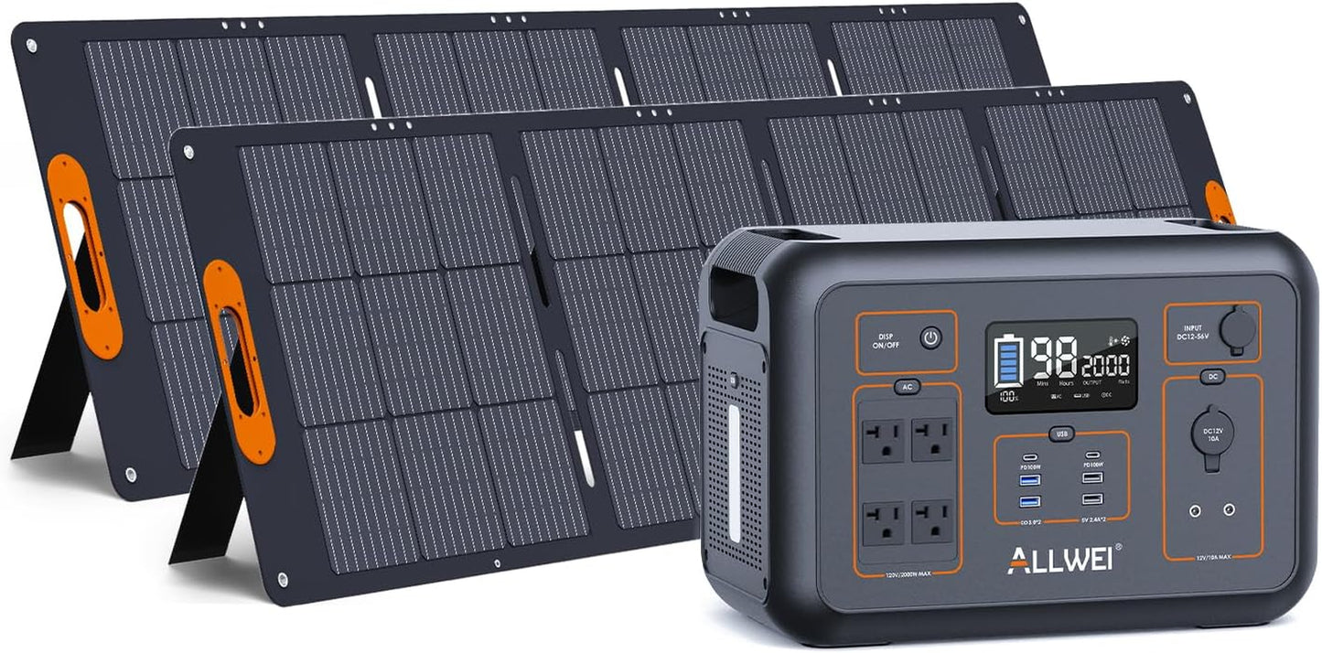 Solar Generator 2000W(Peak 4000W) with 2* 200W Solar Panel, 2131Wh Portable Power Station, 6 PD100W USB, 4 AC Outlet, Home Battery Backup for Outdoor Camping Home Use Emergency RV Power Outage