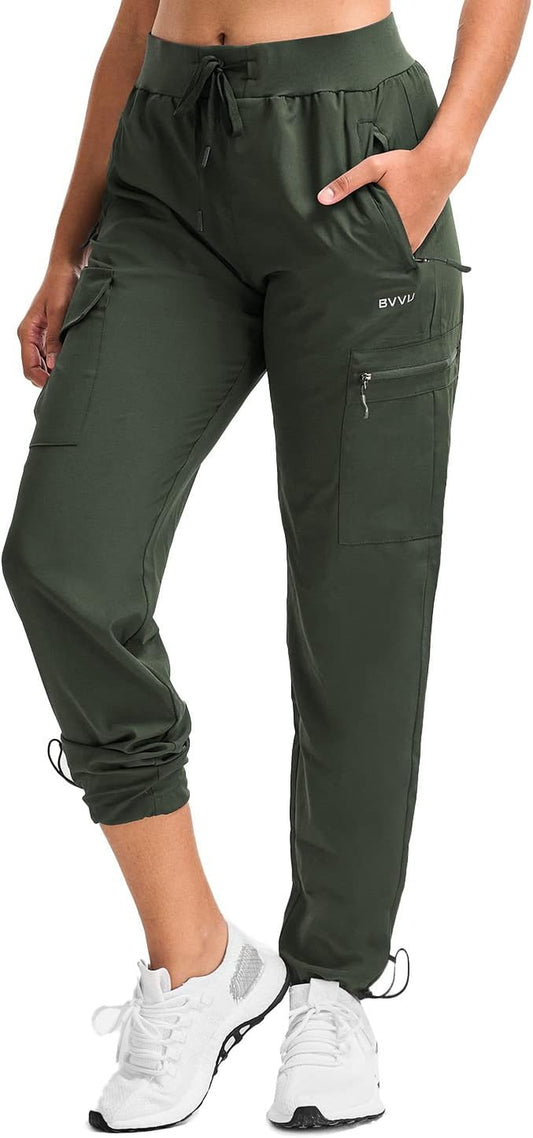 Women'S Cargo Joggers Lightweight Quick Dry Hiking Pants Outdoor Waterproof Athletic Workout Pants with Zipper Pockets