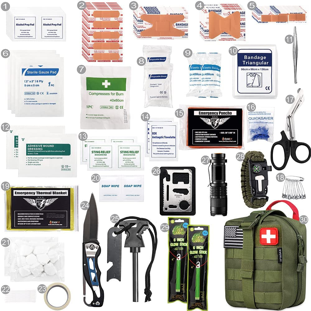 Professional Title: "Comprehensive 250-Piece Survival First Aid Kit with Molle Pouch - Essential Outdoor Gear for Emergency Situations, Camping, Hunting, and More"