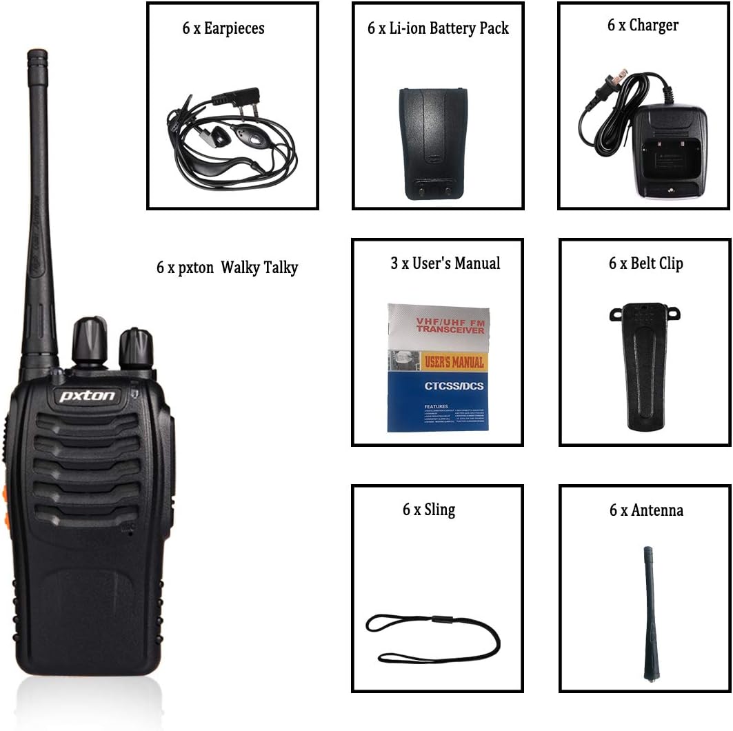 Two Way Radios Long Range Walkie Talkies for Adults with Headphones,16 Channel Handheld 2 Way Radio Rechargeable with Flashlight Li-Ion Battery and Charger（6 Pack）