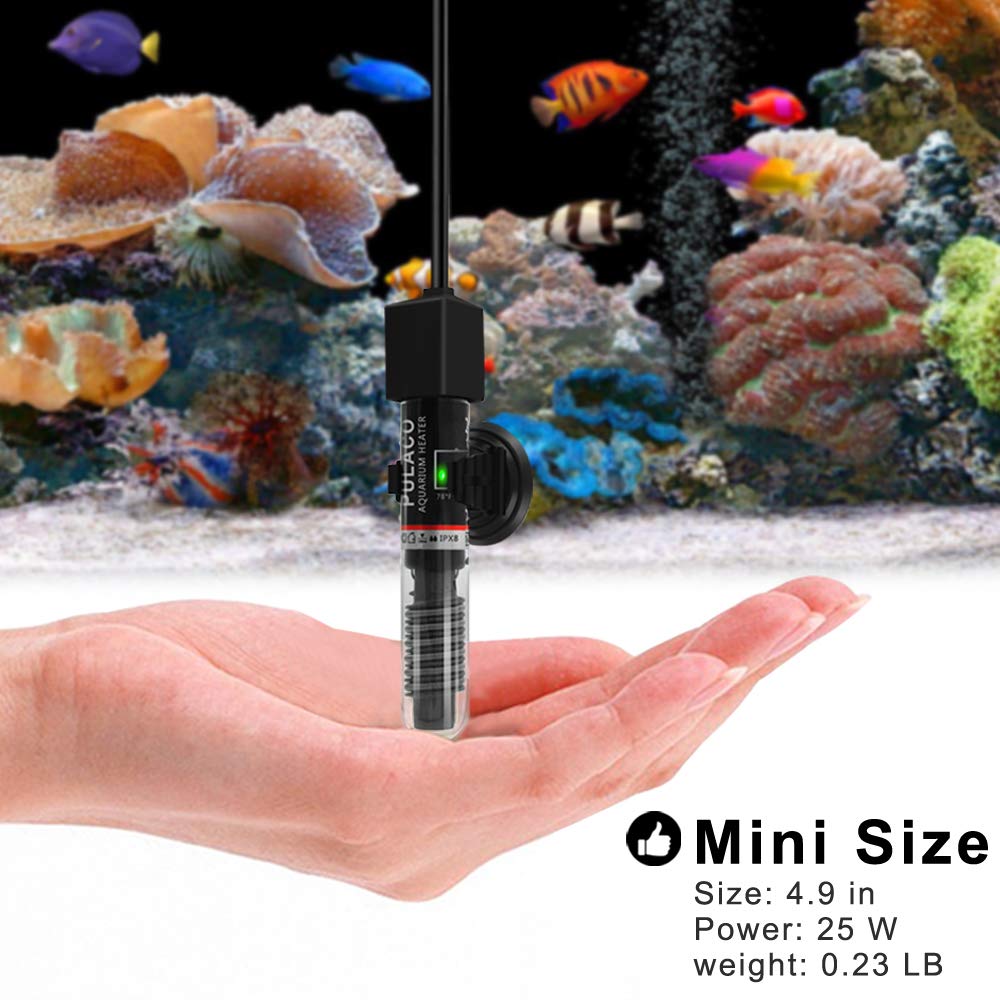 25W Small Aquarium Betta Heater with Free Thermometer Strip, under 6 Gallon Fish Tanks (Preset Temperature 78℉)
