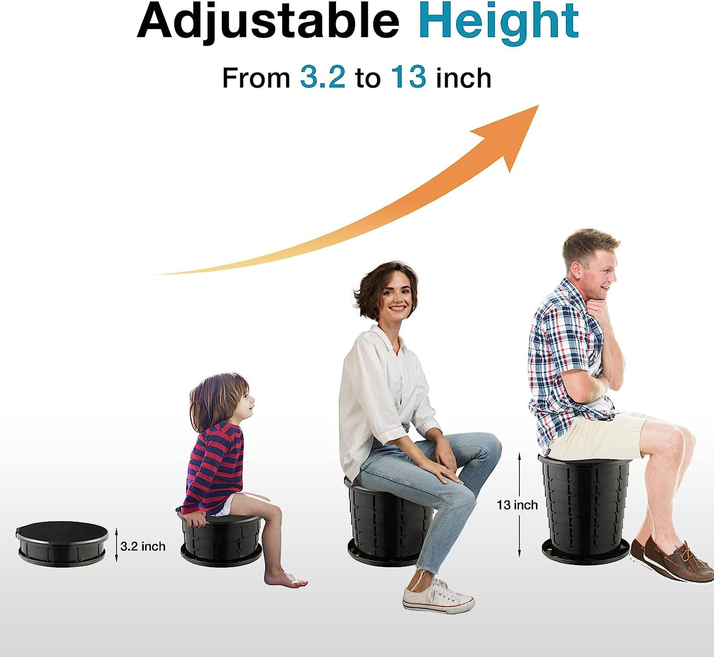 Retractable Portable Toilet Travel Toilet Adjustable Height Camping Toilet Portable Potty for Adults Kids, Foldable Portable Toilet for Camping/Car, XL Size