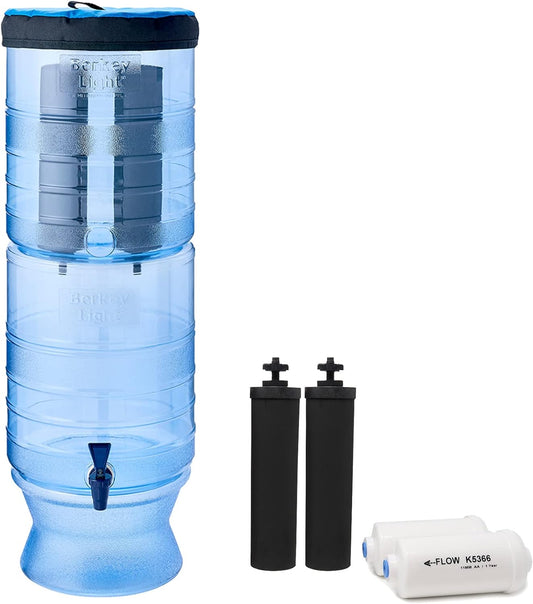 Light Gravity-Fed Water Filter with 2 Black  Elements and 2  PF-2 Fluoride and Arsenic Reduction Elements