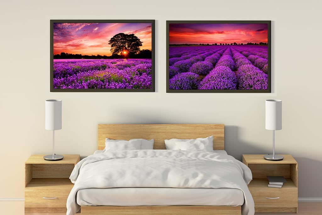 2 Pack 1000 Pieces Lavender Field under the Sunset in Spring Nature Landscape, Spring Jigsaw Puzzles for Adults 1000 Pieces and Up, Mother Day Puzzle Gift for Women & Men