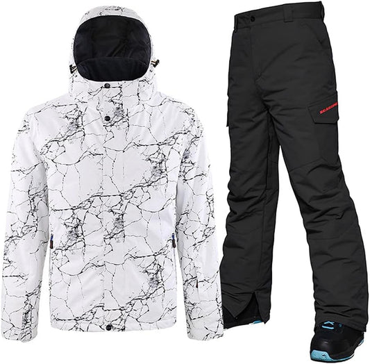 Men'S Ski Suit Waterproof Snowsuit Winter Ski Jacket and Pants Set Outdoor Warm Snow Snowboard Suit