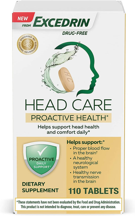 Head Care Proactive Health with Magnesium, Riboflavin, Vitamin B6, Folic Acid and Vitamin B12, Dietary Supplement Supports Head Health and Comfort Daily – 110 Count