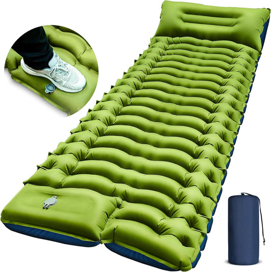Camping Sleeping Pad, Ultralight Camping Mat with Pillow Built-In Foot Pump Inflatable Sleeping Pads Compact for Camping Backpacking Hiking Traveling Tent