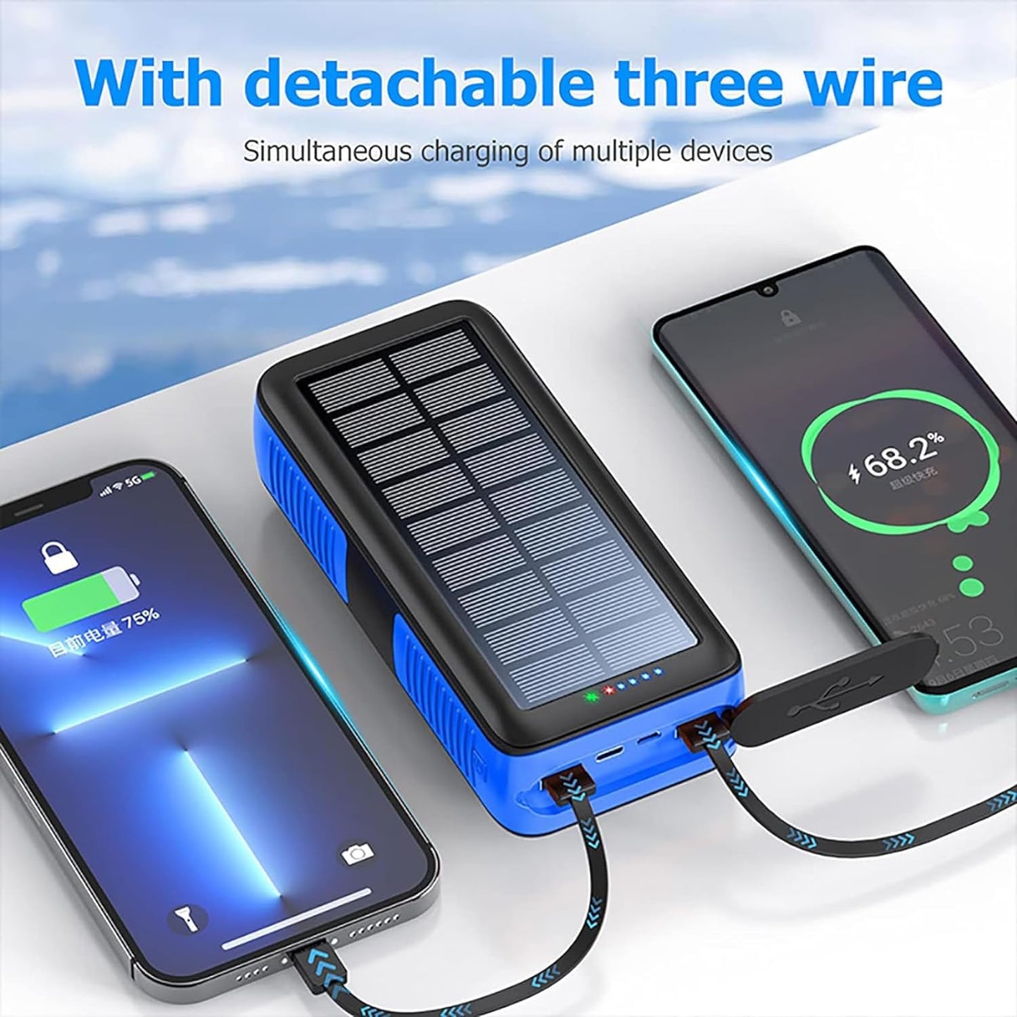 Solar Power Bank Charger 63200Mah Hand Crank Fast Charging Power Bank Outputs Inputs Solar Portable Charger 4 Flashlights for Camping Gear Accessories Essentials