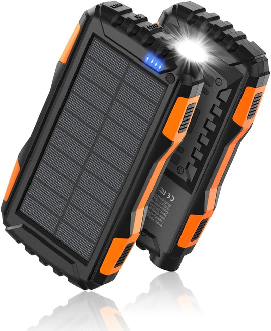 Power-Bank-Solar-Charger - 42800Mah Power Bank,Solar Charger,External Battery Pack 5V3.1A Qc 3.0 Fast Charging Built-In Super Bright Flashlight (Light Orange)