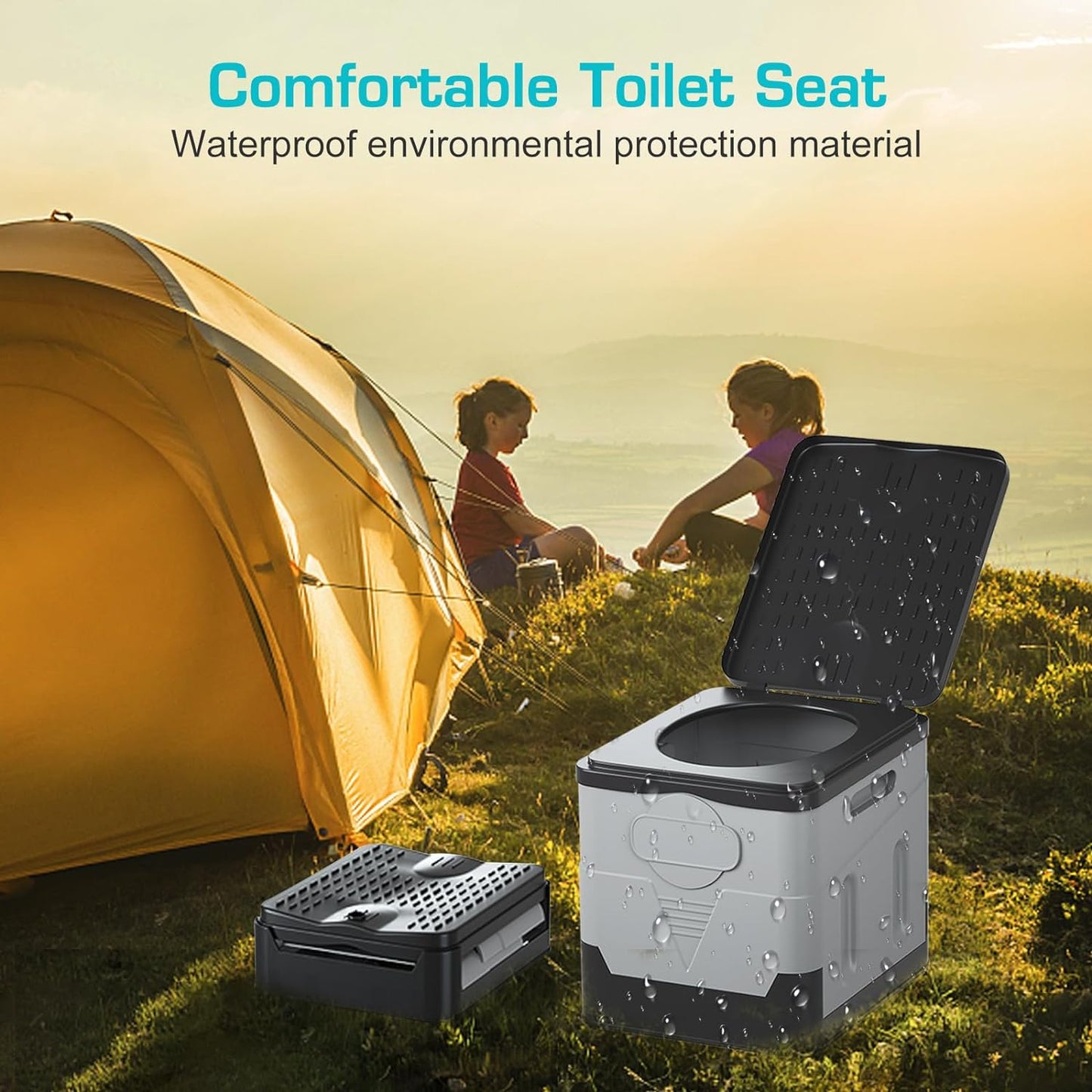 Portable Camping Toilet Water-Proof, Foldable, & Supports up to 700Lbs (Gray)