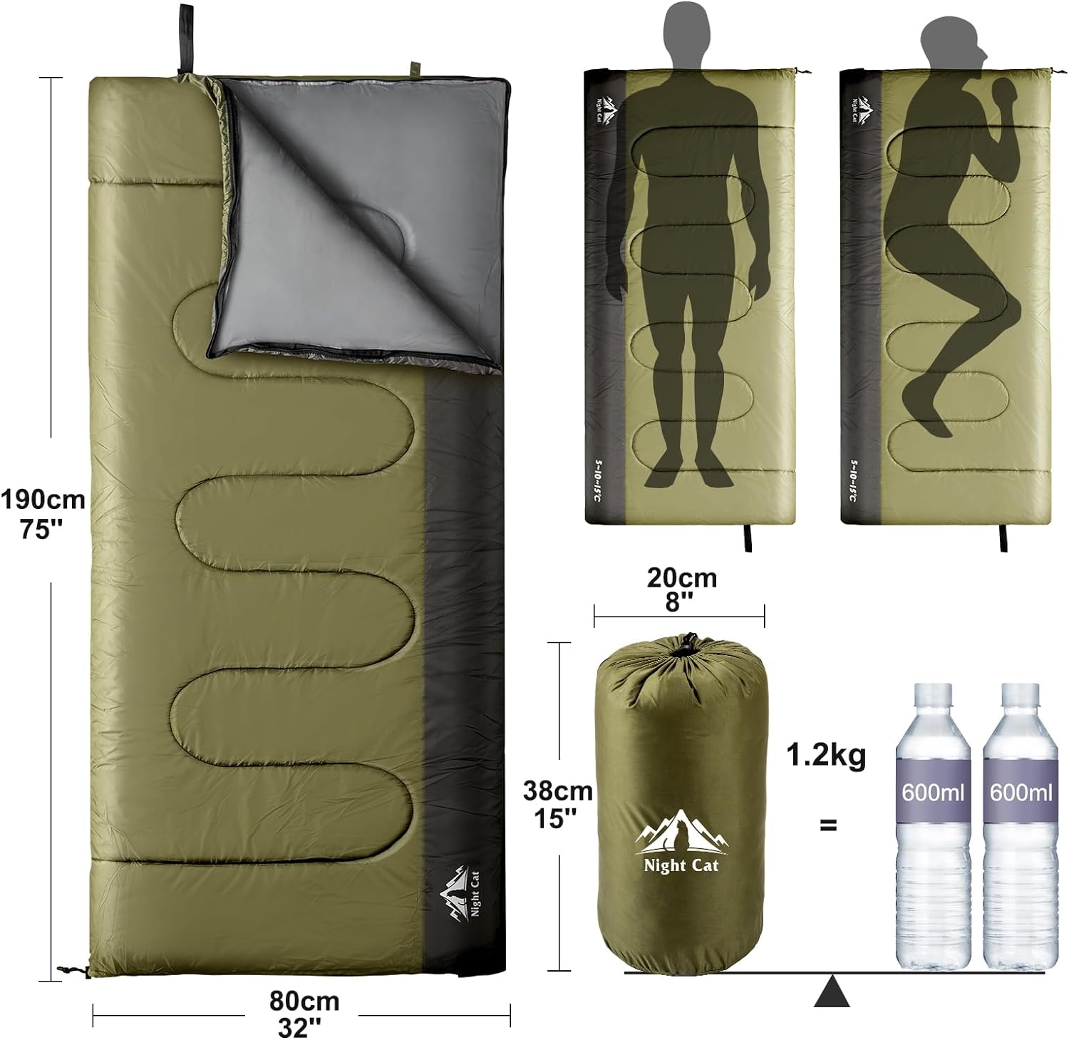 Camping Sleeping Bag for Adults 3 Seasons Portable Lightweight Backpacking Hiking Traveling Indoor Outdoor Temperature 5-15℃ 2.6X6.3Ft Switch to a Quilt or Blanket