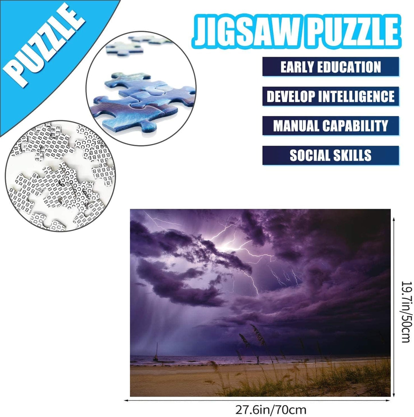 4 Pack 1000 Pieces Purple Lightning & Sunset Lighthouse & Bookself Canal & Sailing Boat Puzzle, Jigsaw Puzzles for Adults 1000 Pieces and Up, Book & Library Puzzle Gifts for Women & Mom