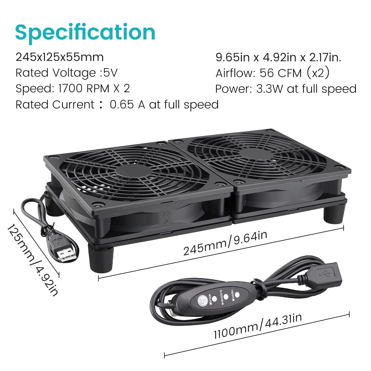 High Airflow Router Cooling Fan for Computer Cooler TV Box Wireless DC 5V USB Power 120Mm 240Mm Fan with Multi Speed Controller