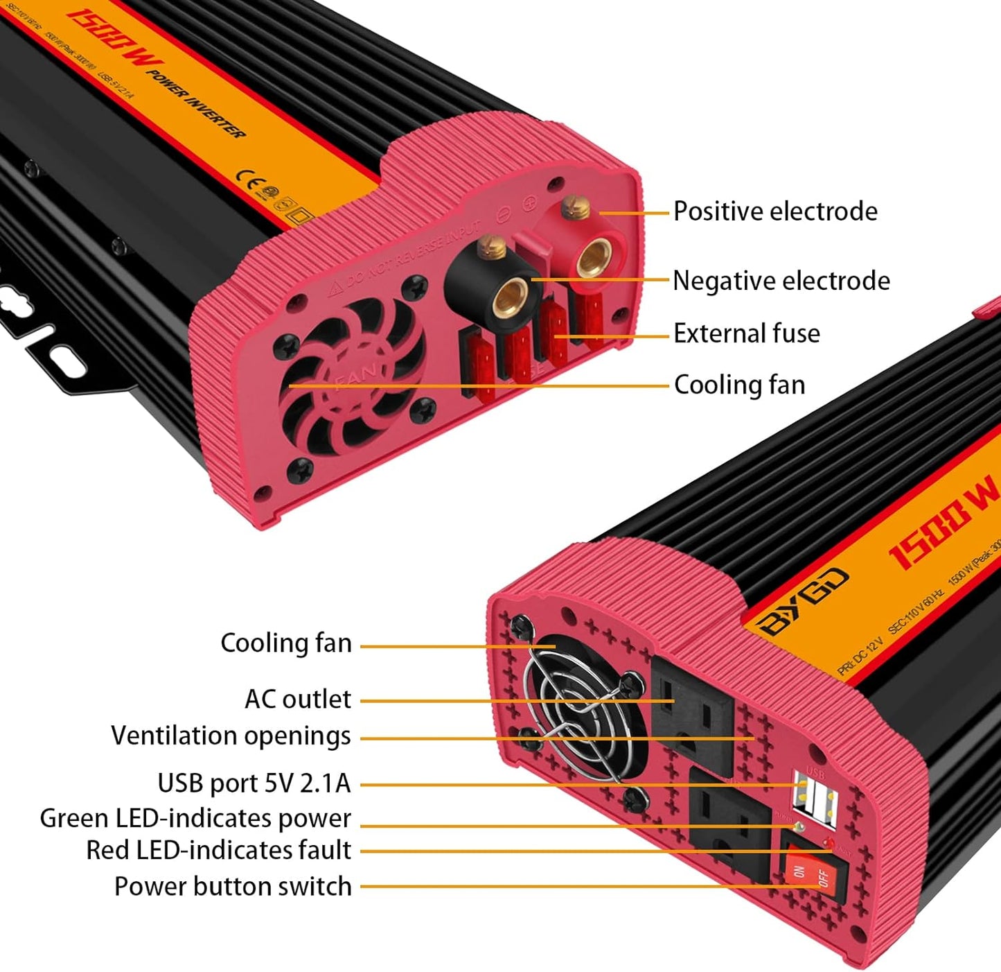 1500 Watt/3000 Watt Inverter 12V to 110V Power Inverter with Dual Outlets & Dual 2.1A USB Ports DC to AC Inverter for Outdoorhome, Camping, Rv, Truck