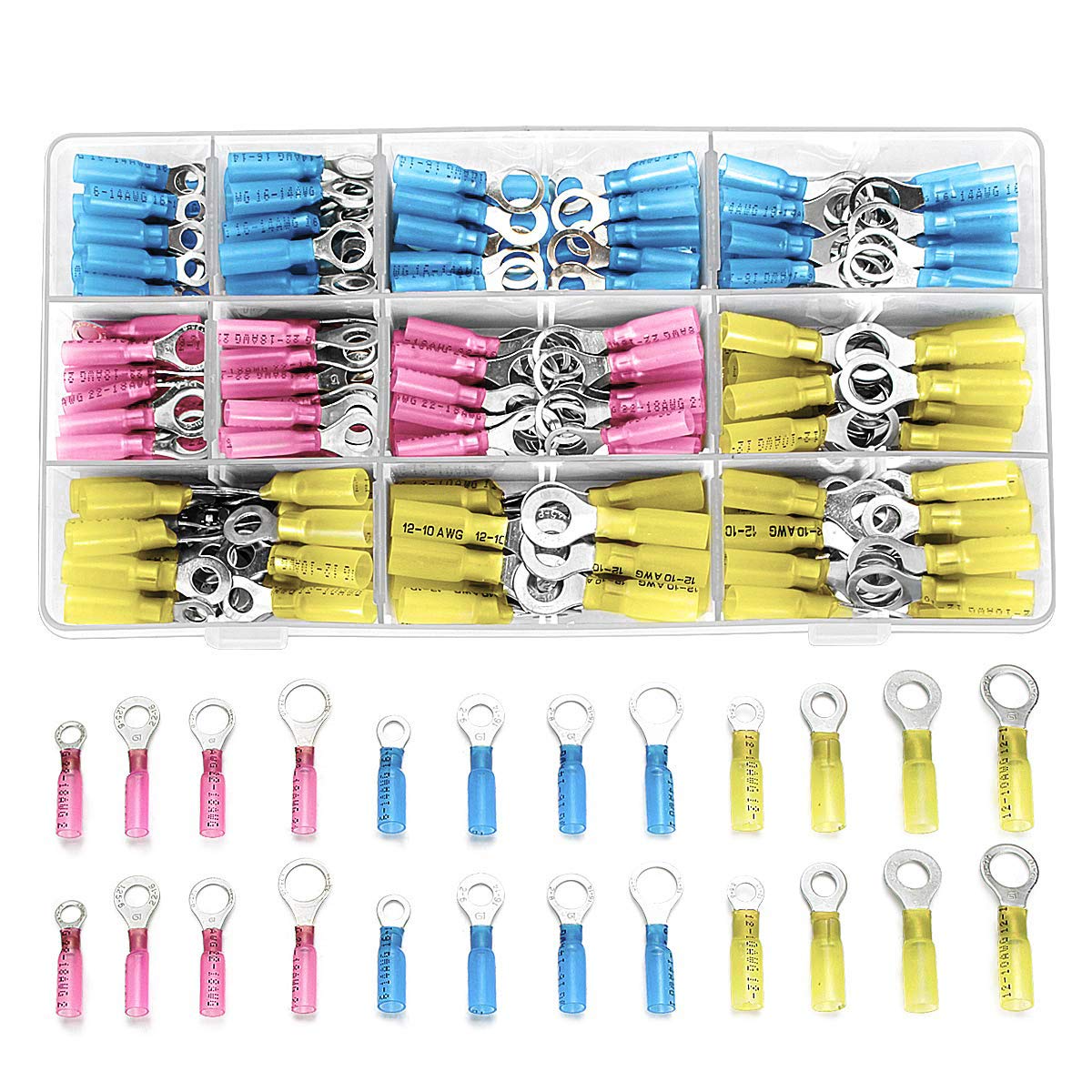 Heat Shrink Ring Connectors 300 PCS Insulated Electrical Crimp Heat Shrink Wire Connectors Marine Automotive Copper Ring Terminals Kit