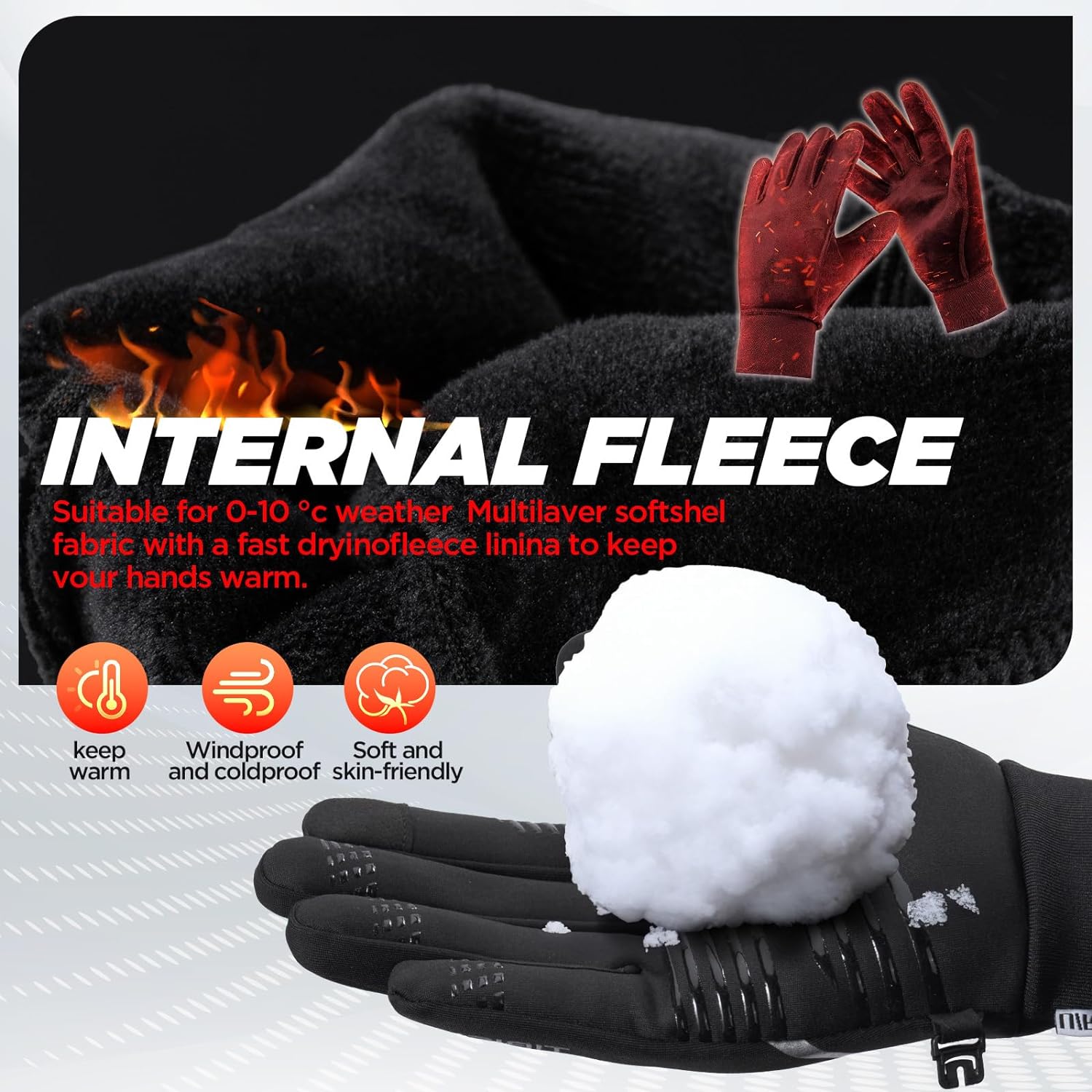 Thermal Gloves for Men Women, Winter Windproof Anti-Slip Touch Screen Running Gloves for Driving Riding Cycling Hiking