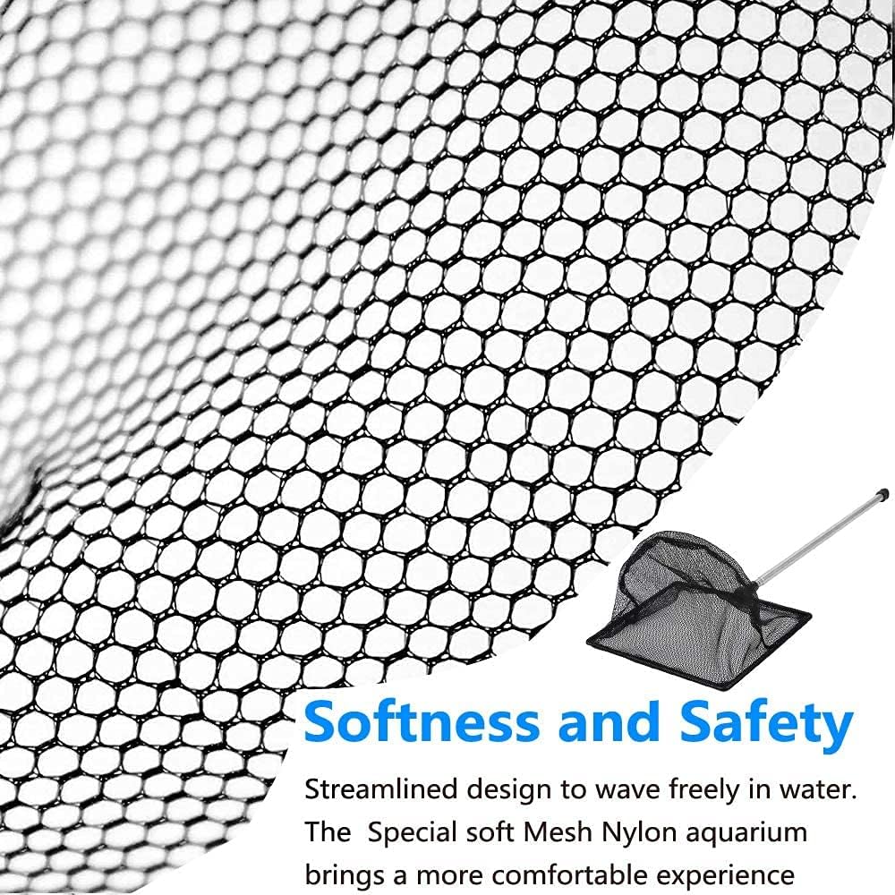 Fish Net for Fish Tank, Fine Mesh Aqurium Net with 9-24 Inch Stainless Steel Long Handle, Extendable Fishing Tank Net for Fish Shrimp Tank, Pond, Creek (4 Inch)