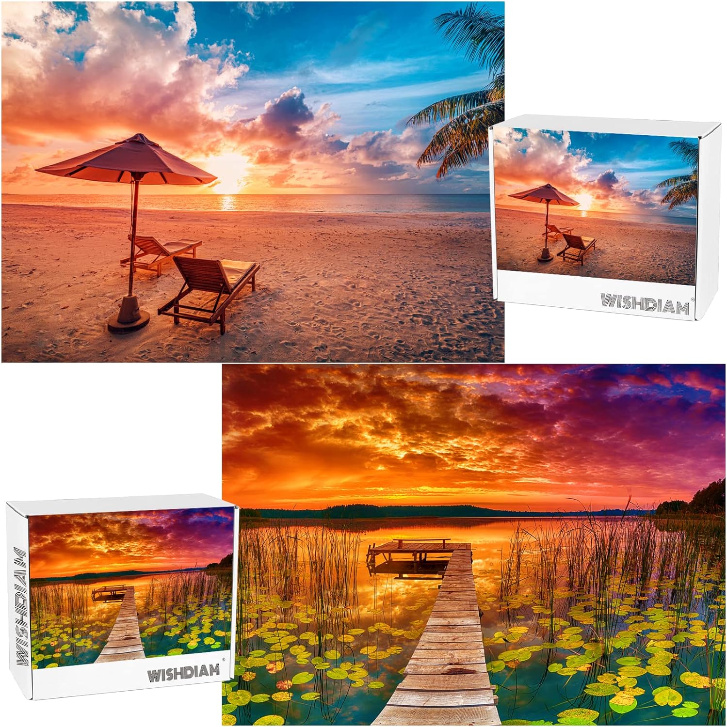 2 Pack Puzzles for Adults 1000 Pieces Hawaii Beach Sunrise and Colorful Lake at Sunset Puzzles, Nature National Parks Jigsaw Puzzles for Adults 1000 Pieces and Up