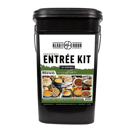 Emergency Meal Entrées, Real Non-Perishable Meals, 25-Year Shelf Life, Portable Flood-Safe Container, 120 Servings