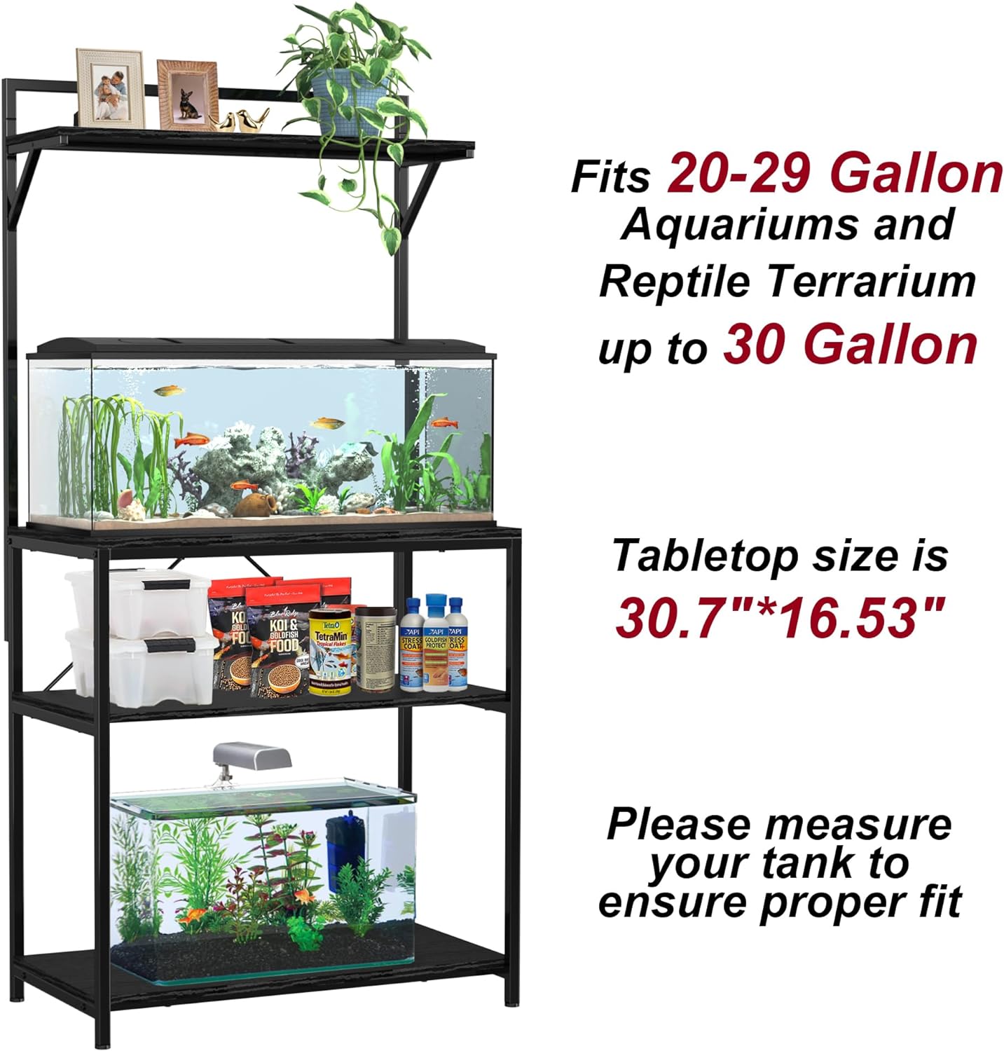 20-29 Gallon Fish Tank Stand with Plant Shelf, Aquarium Stand with Storage Shelf for 20 Gallon Long Aquarium 30.7" X 16.53" Tabletop Fits Aquarium,Turtle Tank or Reptile Terrariums