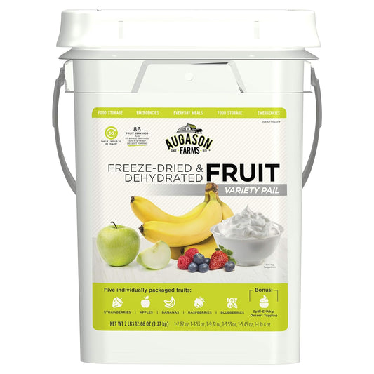 Dehydrated and Freeze-Dried Fruit Variety Pail, 25-Year Shelf Life, Emergency Food Supply, Camping Food