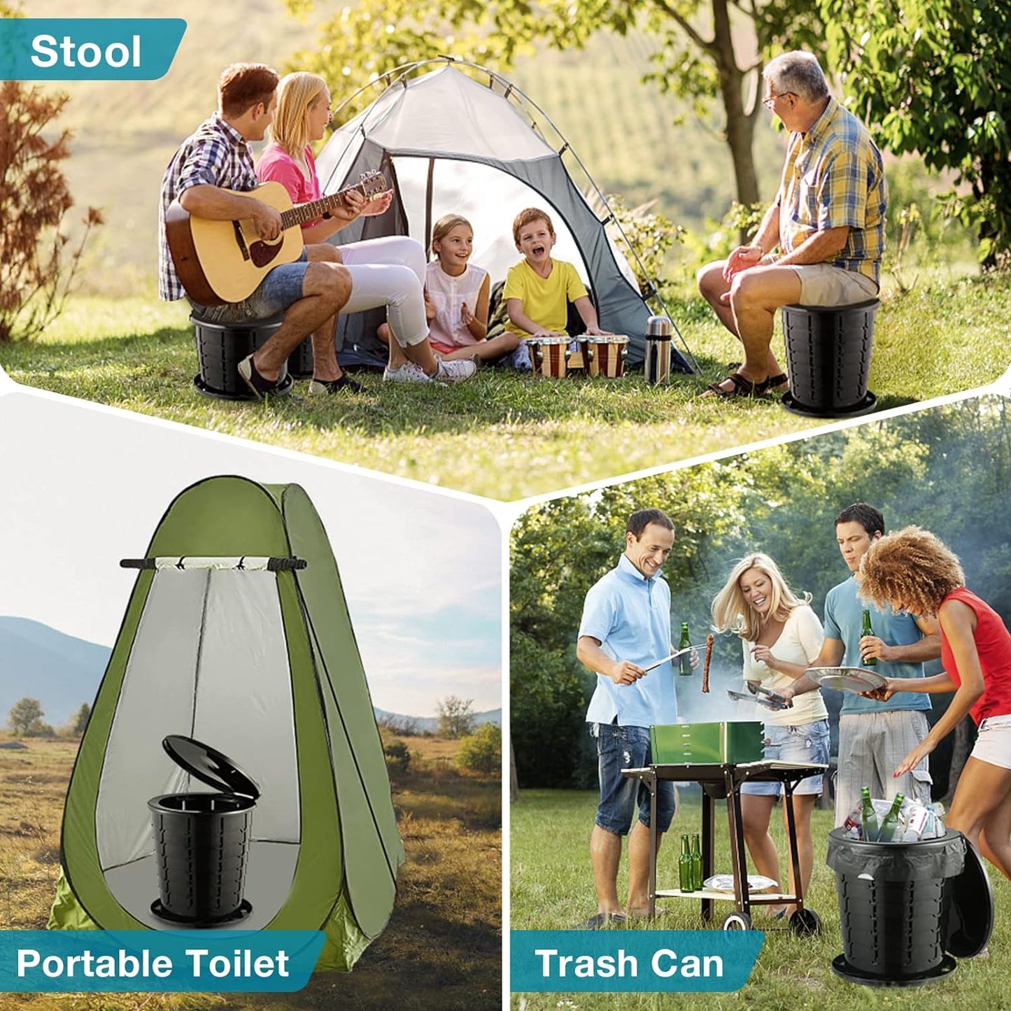 Retractable Portable Toilet Travel Toilet Adjustable Height Camping Toilet Portable Potty for Adults Kids, Foldable Portable Toilet for Camping/Car, XL Size