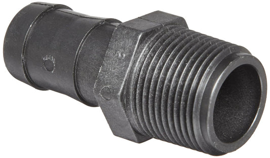 HB100 Polypropylene Hose Fitting, Adapter, 1" NPT Male X 1" Barbed