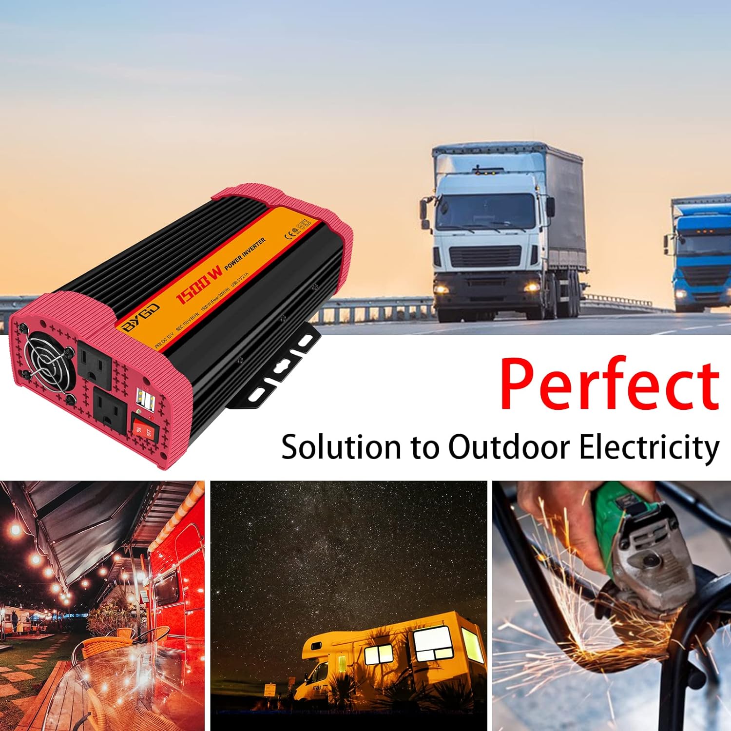 1500 Watt/3000 Watt Inverter 12V to 110V Power Inverter with Dual Outlets & Dual 2.1A USB Ports DC to AC Inverter for Outdoorhome, Camping, Rv, Truck