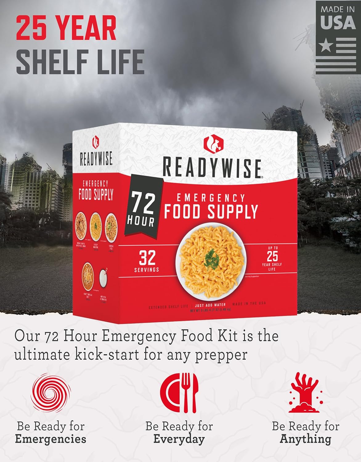 72 Hours, 32 Servings, Emergency Food Supply, MRE, Pre-Made, Freeze-Dried, Survival Food, Meal Essentials For, Camping, Hiking, And, Emergencies, Individually Packaged, 25-Year Shelf Life