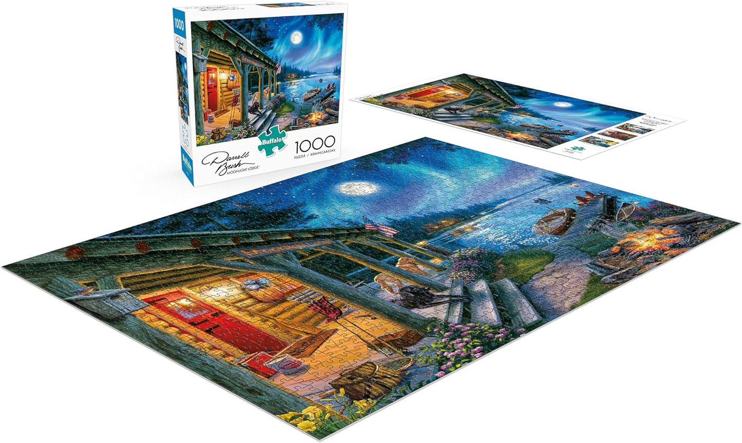 - Darrell Bush - Moonlight Lodge - 1000 Piece Jigsaw Puzzle , Blue