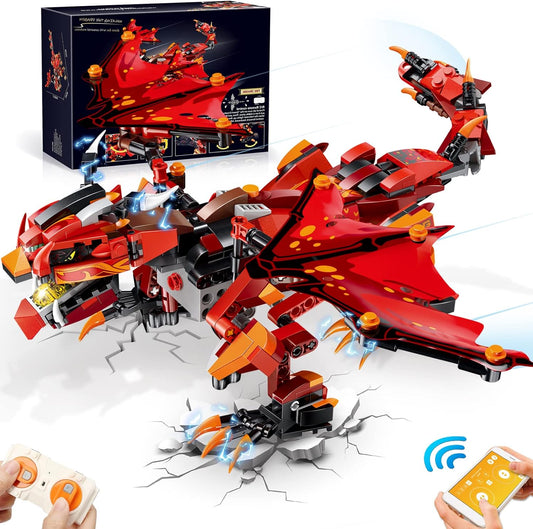 Remote & APP Controlled Dragon Building Set, 485 PCS STEM Building Blocks Toys for Kids Ages 8 9 10 11 12, Robot Building Toys Birthday Gifts for Boys & Girls