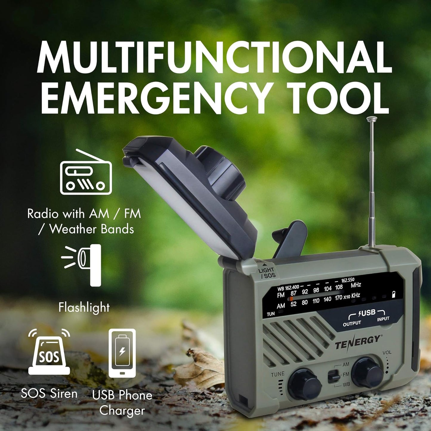 Multifunctional Hand Crank Weather Radio with LED Flashlights, SOS Alarm, Cell Phone Charger, AM/FM/NOAA Radio Frequencies, Ideal for Emergencies