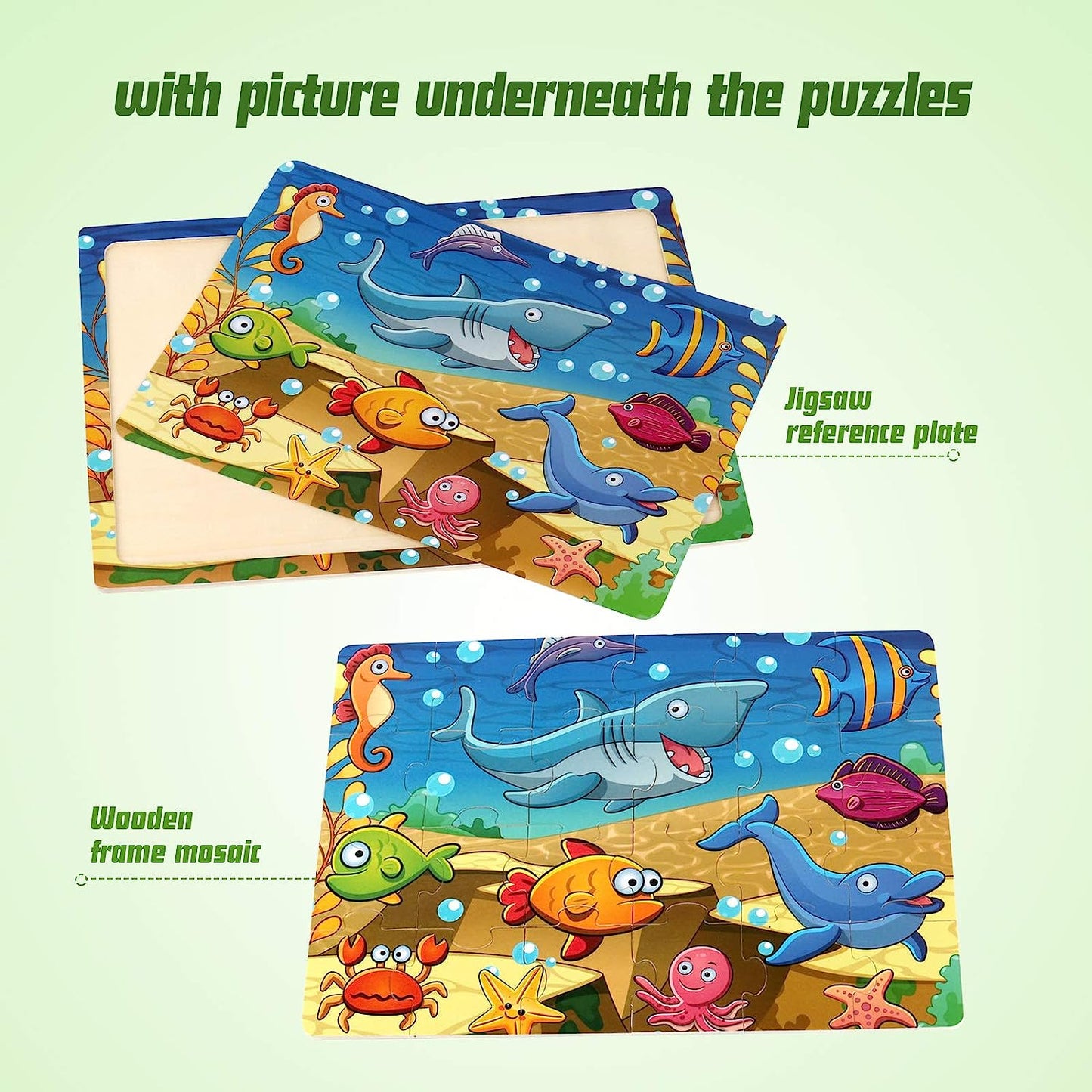 Wooden Jigsaw Puzzles for Kids Age 3-5 Year Old, 4 Pack 24-40 Pieces Preschool Educational Learning Toys Gift Set for Children Boys and Girls, Sea Life, Insects, Animals, Dinosaurs Themes