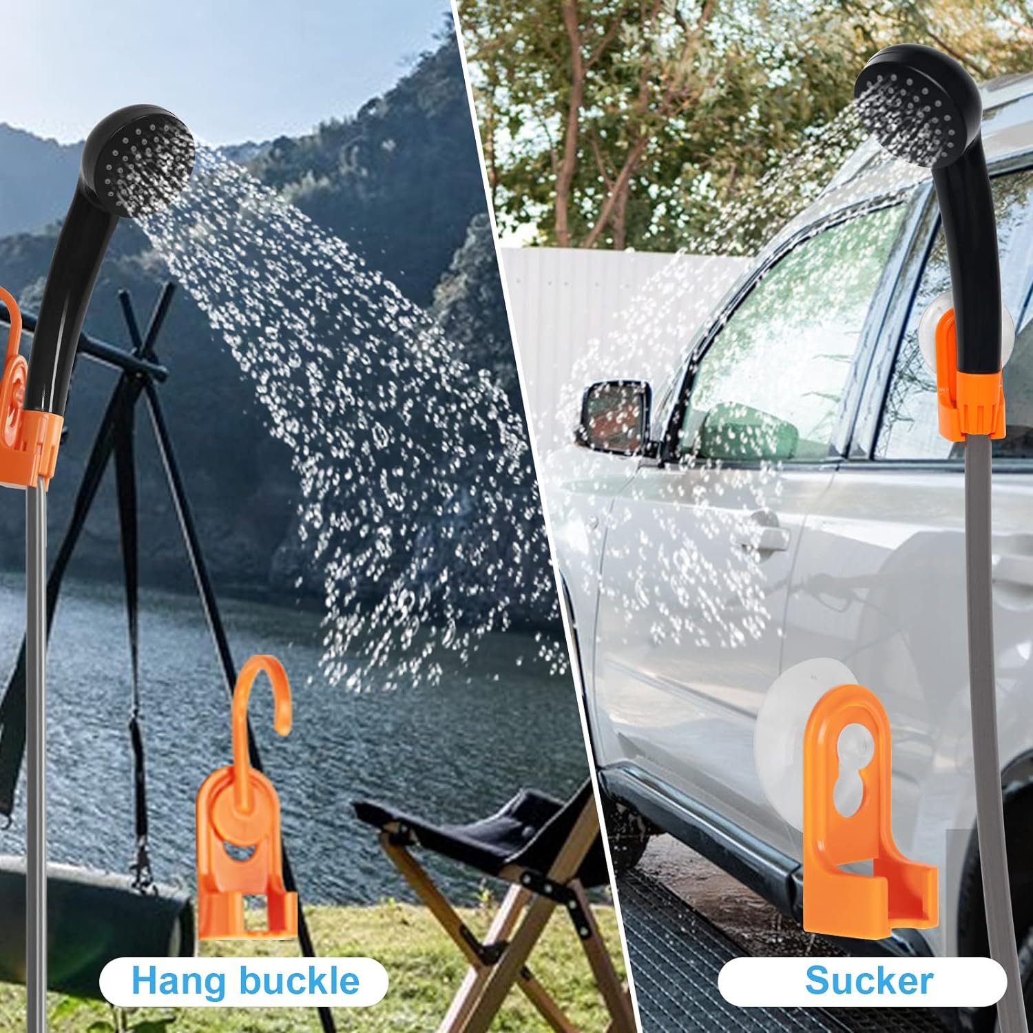 Portable Shower for Camping, Rechargeable Portable Camping Shower, Camp Shower with Double Portable Shower Head and 2 Flow Mode, Camping Shower for Hiking Beach Swimming Outdoor