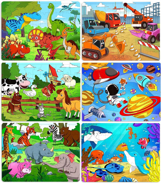 Puzzles for Kids Ages 4-8, 6 Pack Wooden Jigsaw Puzzles 60 Pieces Preschool Educational Learning Toys Set for Boys and Girls