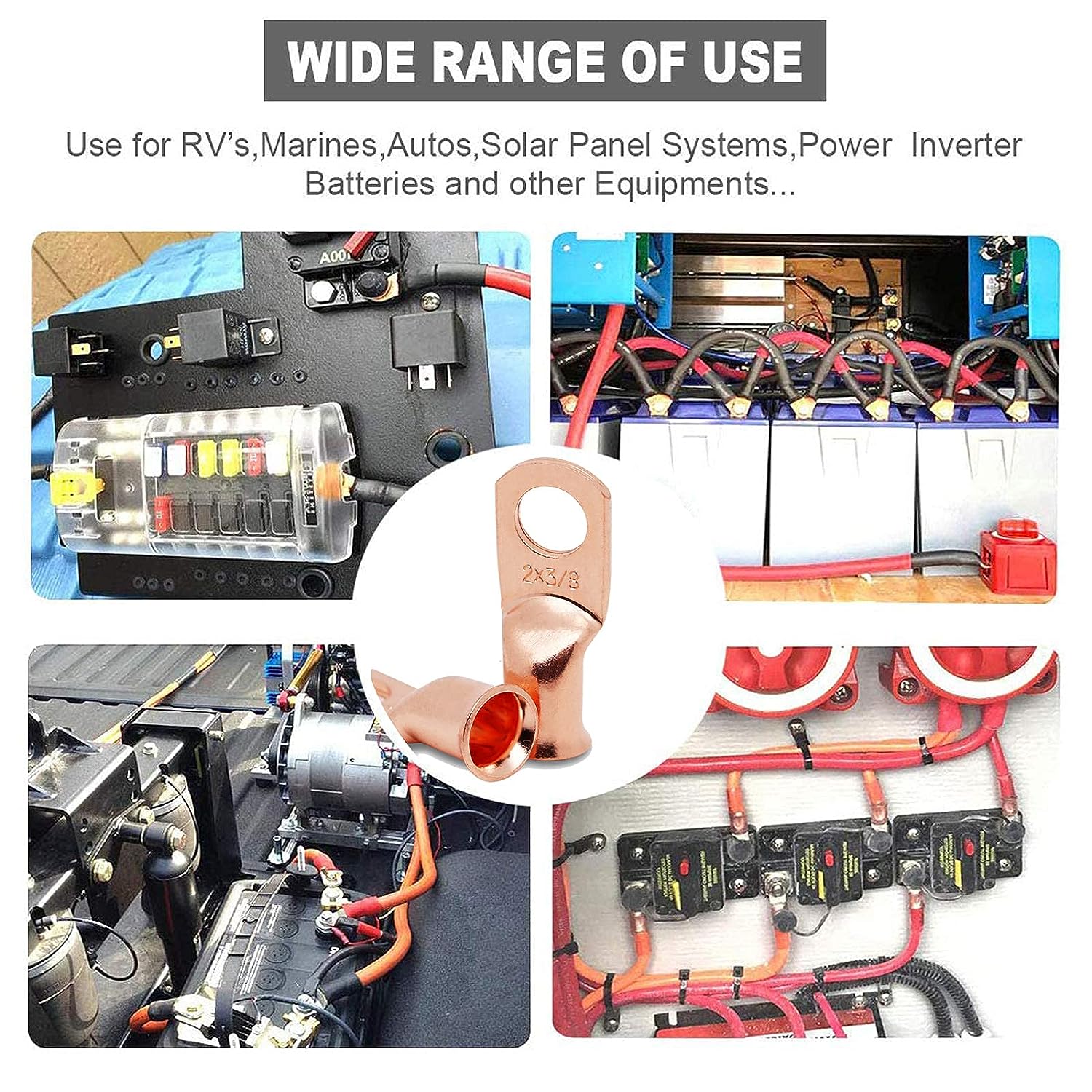 10Pcs 1/0 AWG-3/8" Battery Lugs,Heavy Duty Wire Lugs,Ring Terminal ,0 Guage Terminals,Battery Cable Ends/Terminal Connectors with 10Pcs 3:1 Heat Shrink Tubing