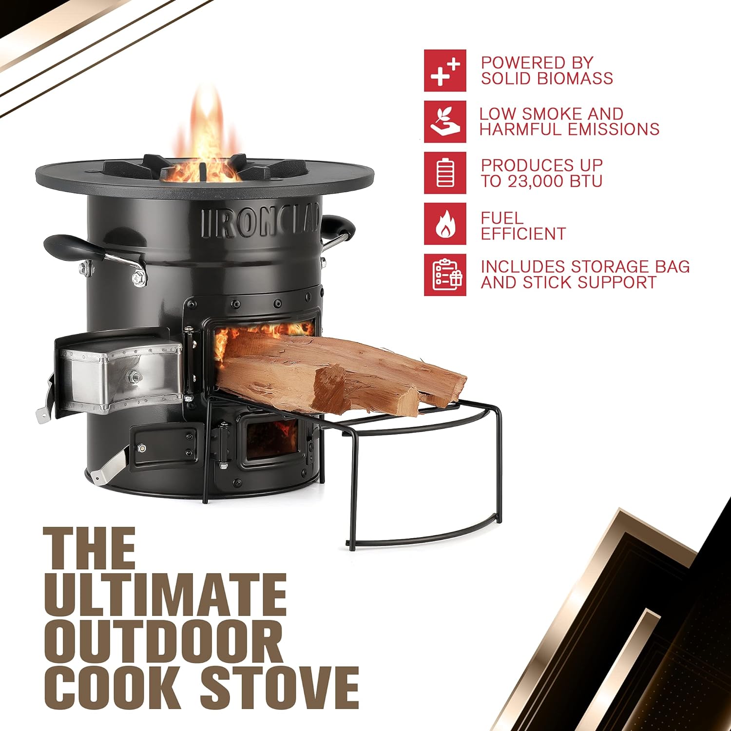 Supply Rocket Stove – Camping Wood Stove for Emergency Preparedness, Survival, off Grid Living Supplies – Portable Wood Burning Stove with Canvas Storage Bag and Fuel Support System