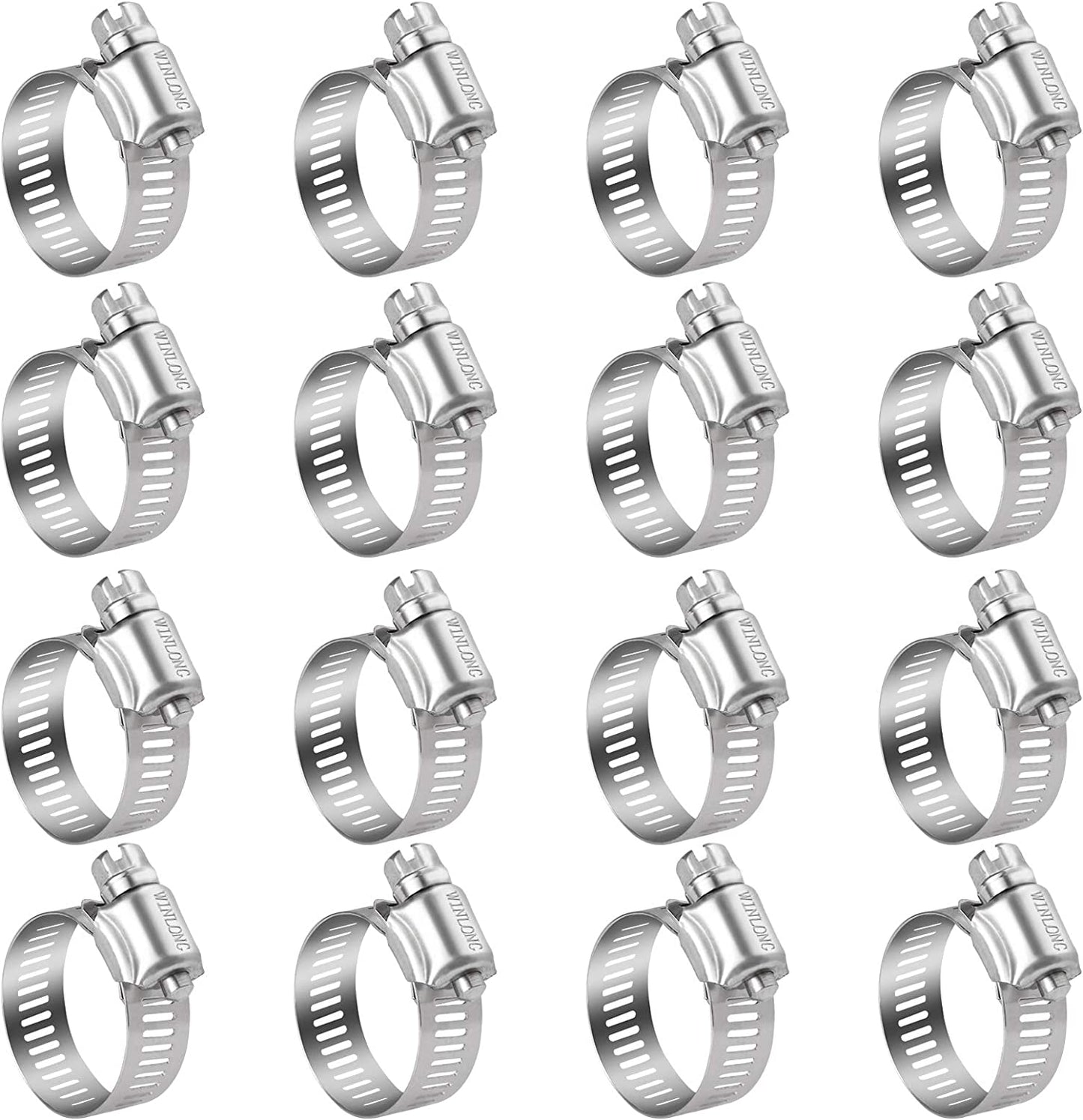 Stainless Steel Hose Clamps - 16 Pack Worm Gear Drive Hose Clamps SAE 12 Clamping Range of 1/2'' to 1-1/4'' (14Mm-31Mm) for Automotive Plumbing, 1/2 Inch, 3/4 Inch, 1 Inch Hose Clamps