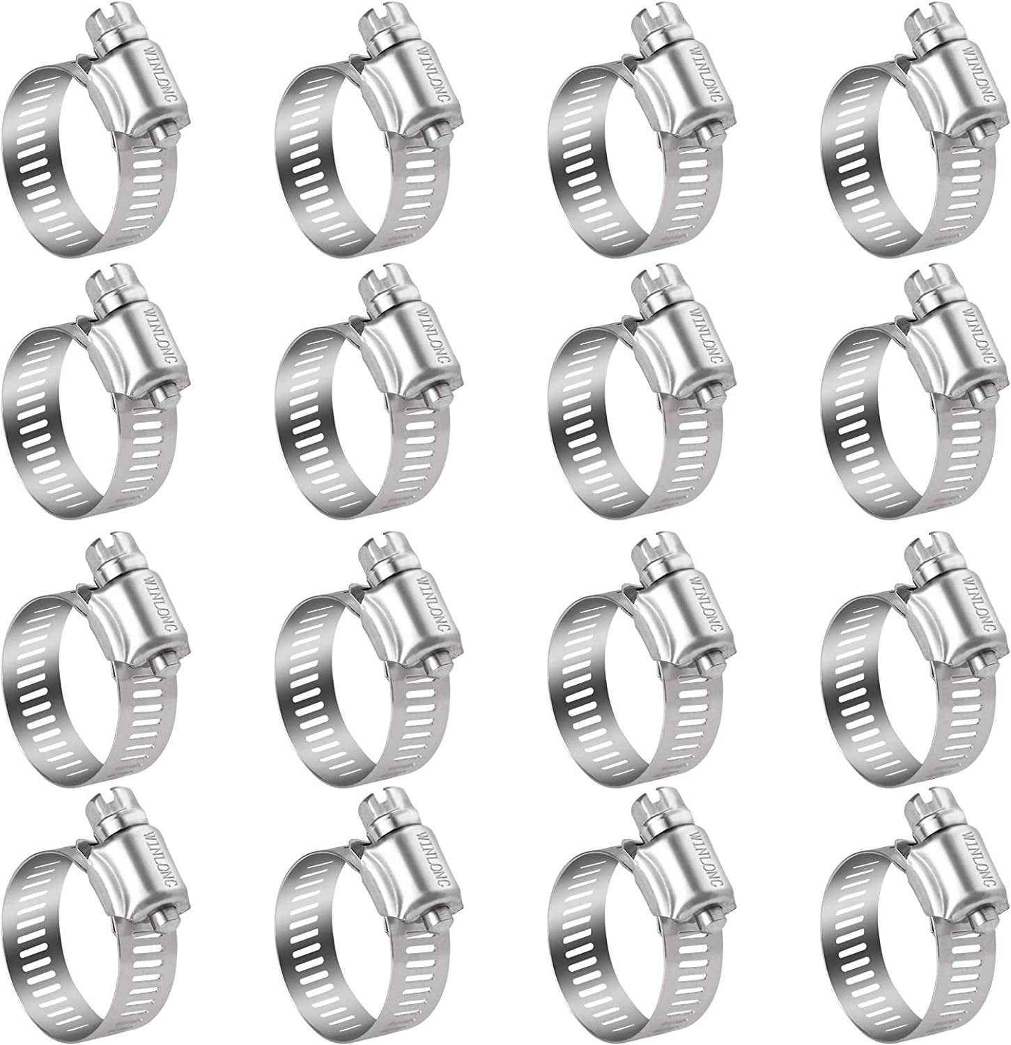 Stainless Steel Hose Clamps - 16 Pack Worm Gear Drive Hose Clamps SAE 12 Clamping Range of 1/2'' to 1-1/4'' (14Mm-31Mm) for Automotive Plumbing, 1/2 Inch, 3/4 Inch, 1 Inch Hose Clamps