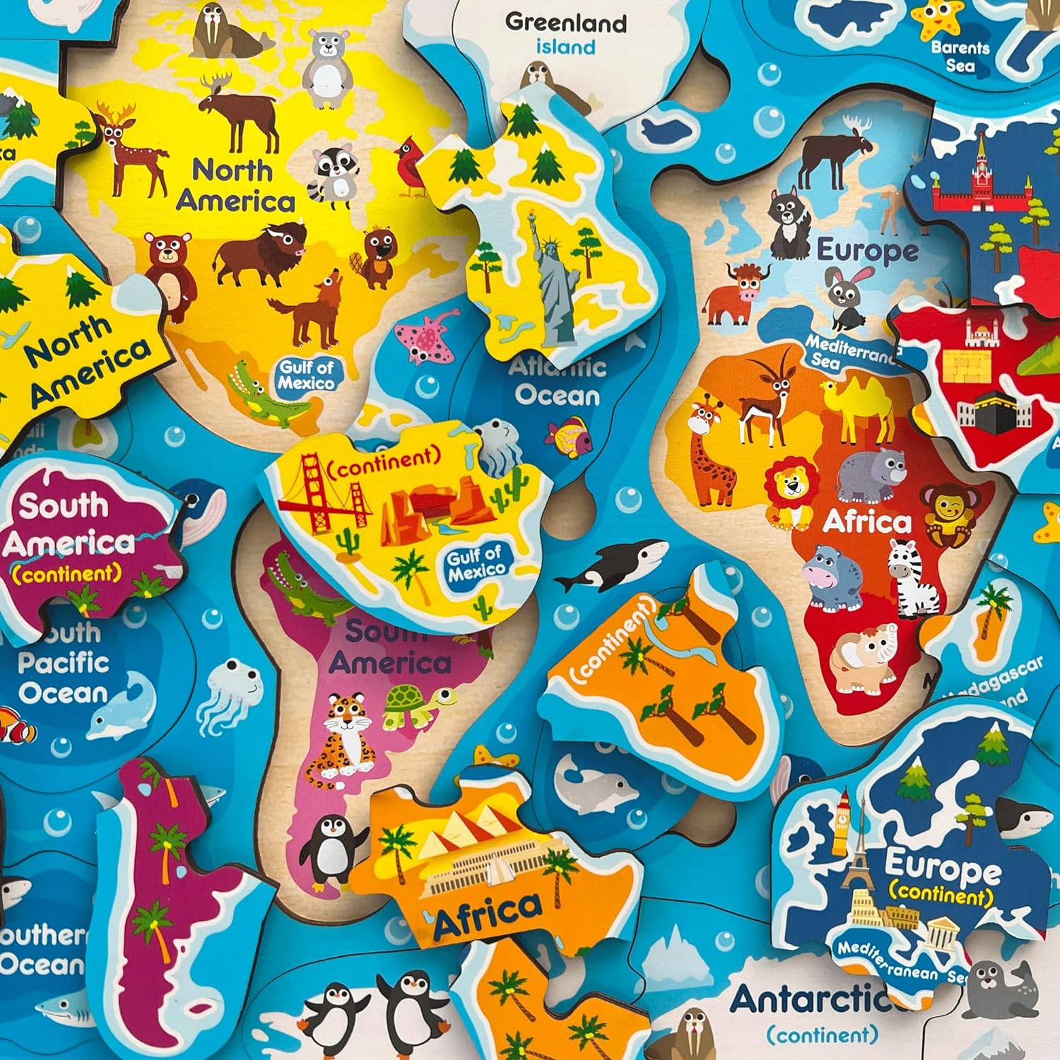 Wooden Puzzles for Toddlers 3-5 by  – 3 Educational Wood Puzzles for Kids Ages 4-6 – Learning United States Game for 6-8-10 Yo – Gift World, Space and USA Maps for Boys and Girls