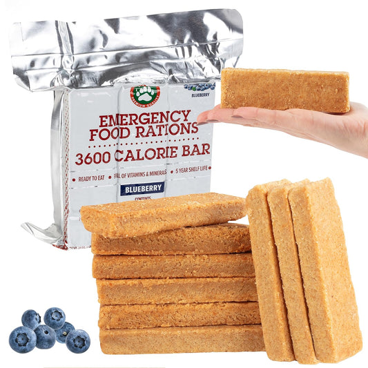 Emergency Food Rations- 3600 Calorie Blueberry Bar - 3 Day, 72 Hour Supply for Disaster, Hurricane, Flood Preparedness - Less Sugar, More Nutrients than Leading Brands - 5 Year Shelf Life