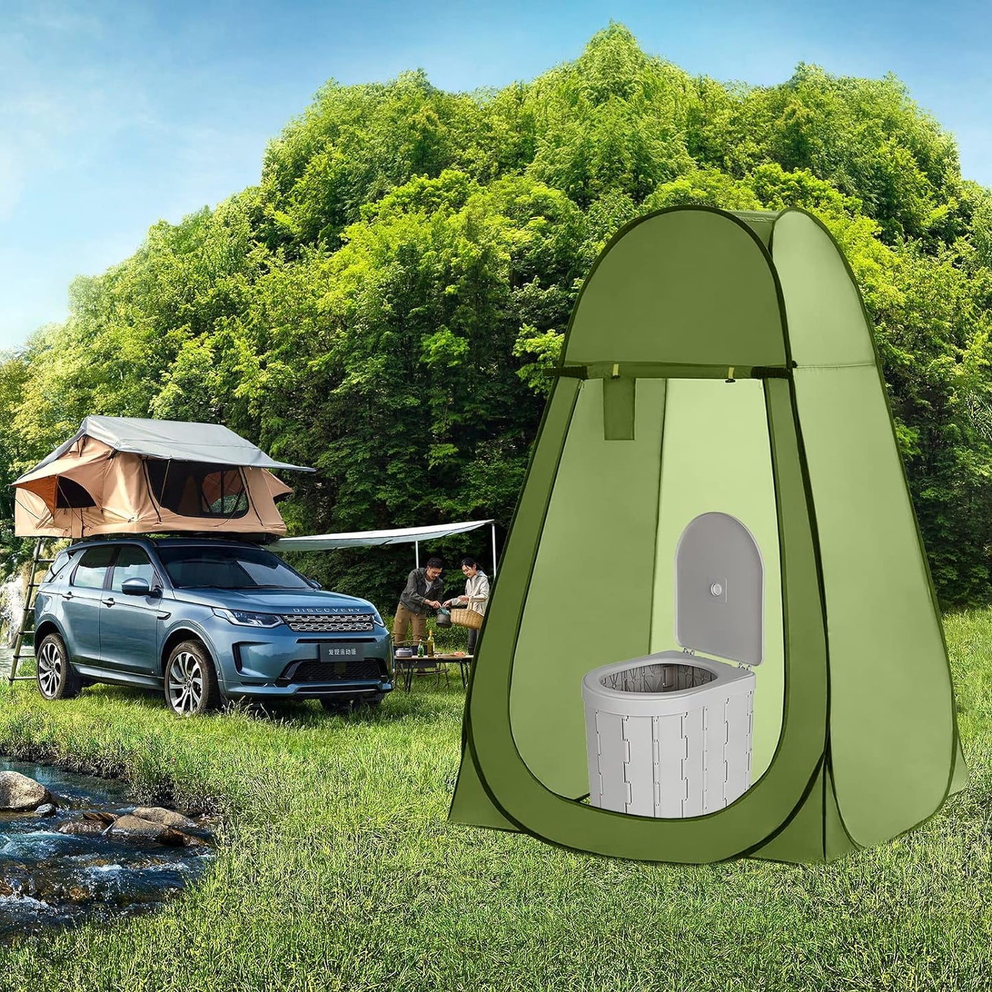 Portable Toilet and Privacy Tent for Adults, Pop up Potty Tent Outdoor Portable Toilet for Camping with 15 Toilet Bags, Mat, Pop-Up Tent for Toilet, Travel, Changing (Green)
