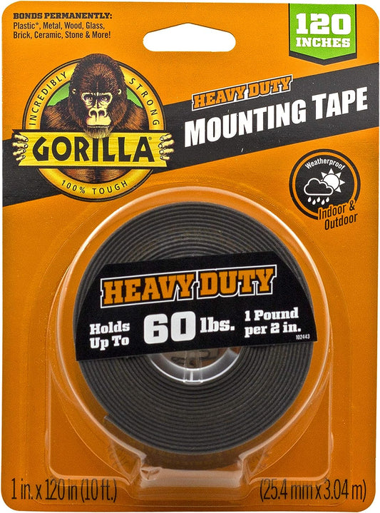 Heavy Duty, Extra Long Double Sided Mounting Tape, 1" X 120", Black, (Pack of 1)