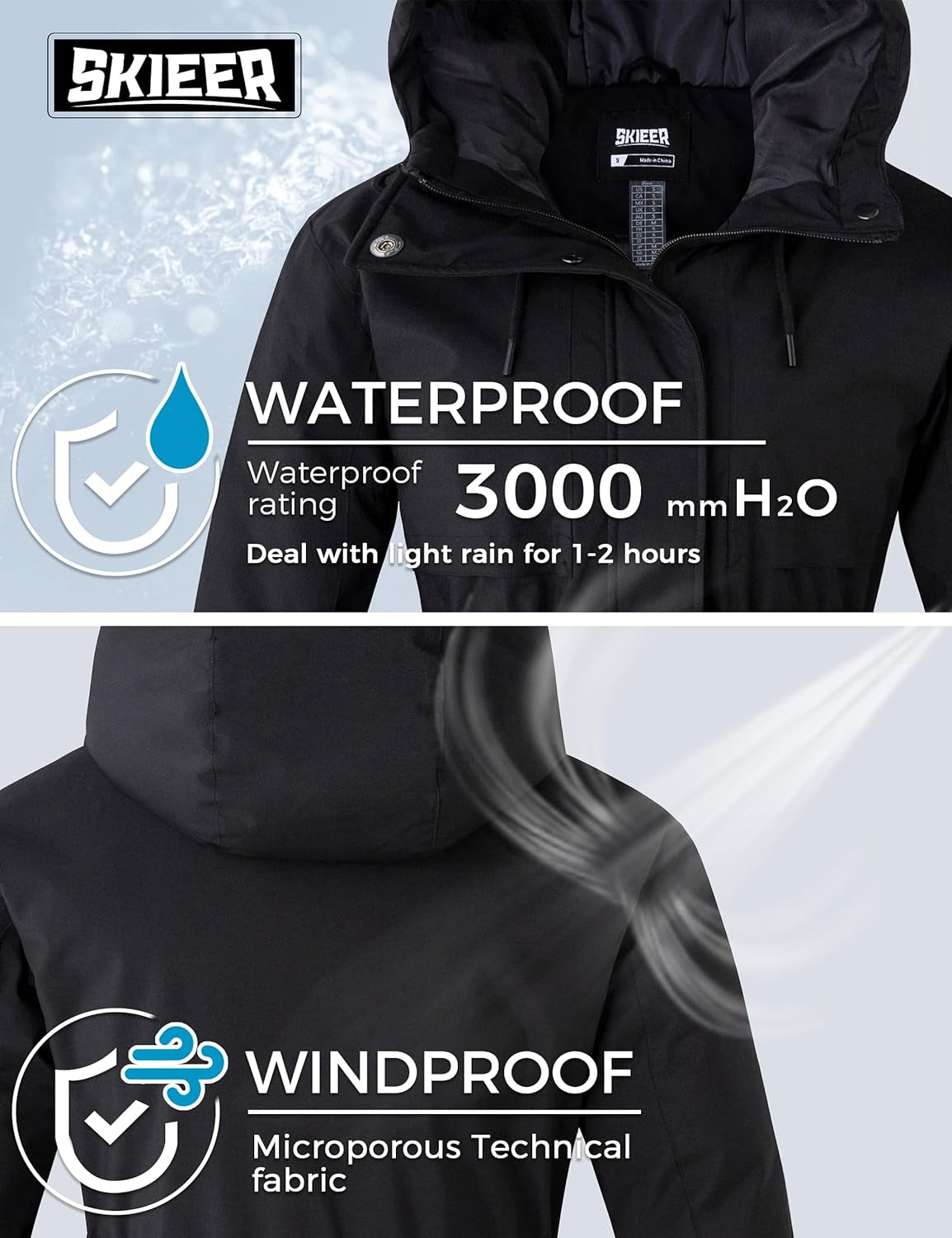 Women'S Waterproof Ski Jacket Hooded Fleece Winter Jacket Warm Snow Coat