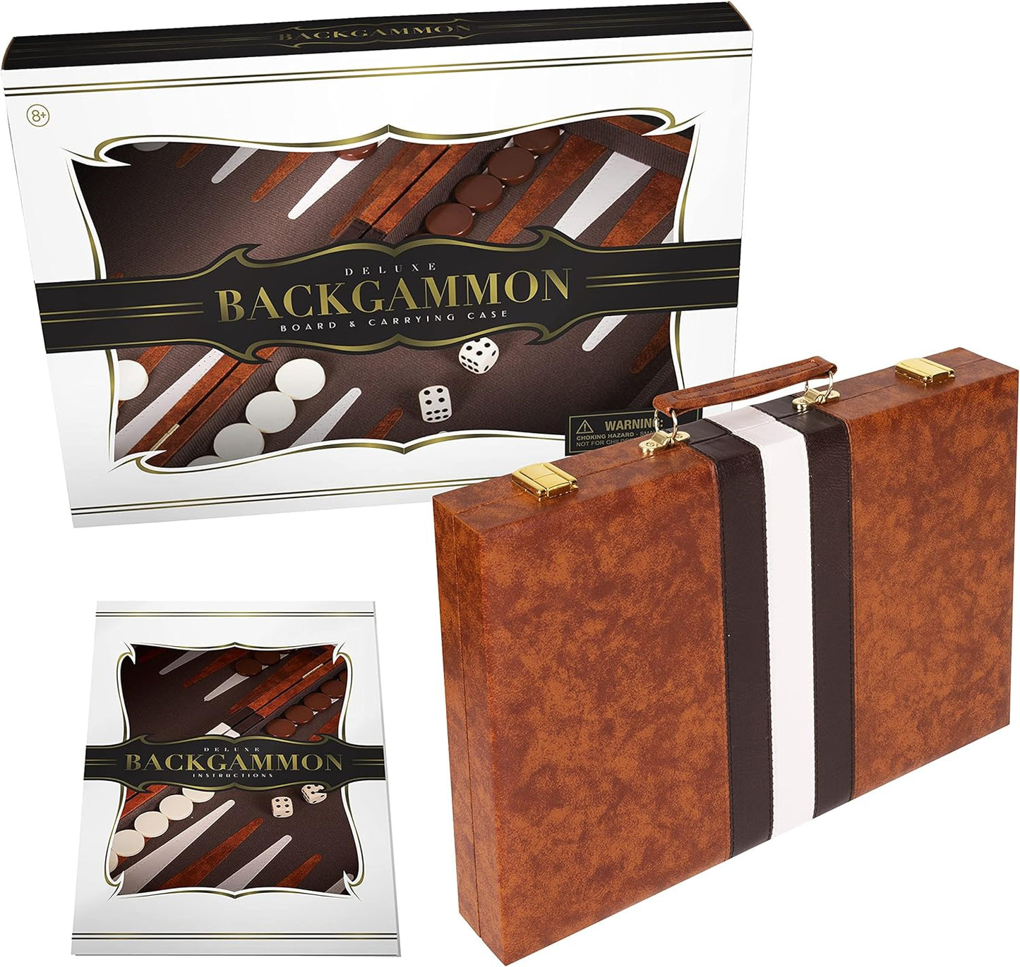 Backgammon Set - 2 Players Classic Backgammon Sets for Adults Board Game with Premium Leather Case - Best Strategy & Tip Guide (Brown, Medium)