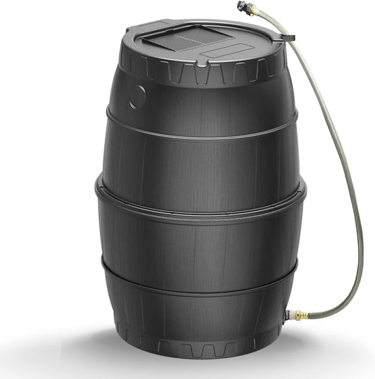 Rain Barrels to Collect Rainwater from Gutter for Outdoor Use, 45 Gallon Black Rain Water Collection Barrels, BPA Free Water Catcher with Spigot, Lid, and Hose